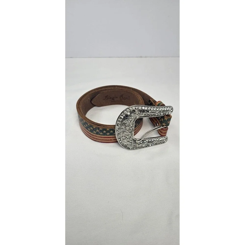 Blazin Roxx‎ Red White Blue Stars Leather Belt S 27-30